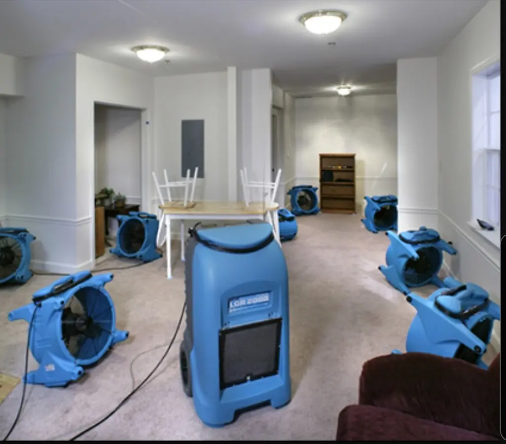 Air movers and dehumidifier setup for Water Damage Restoration in Christiansburg